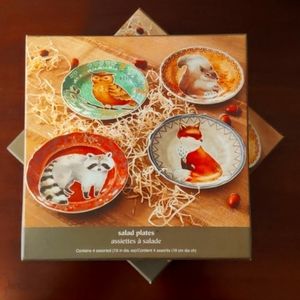 Pier 1 Imports Fall Woodland Animals Set of 4 Salad Plates BNIB